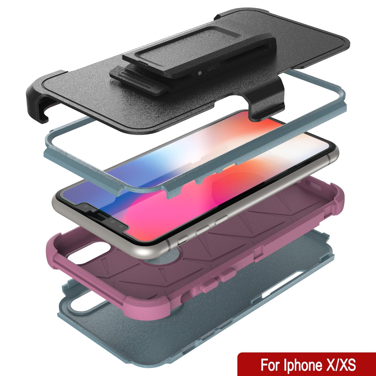 Punkcase for iPhone XS Belt Clip Multilayer Holster Case [Patron Series] [Mint-Pink] 