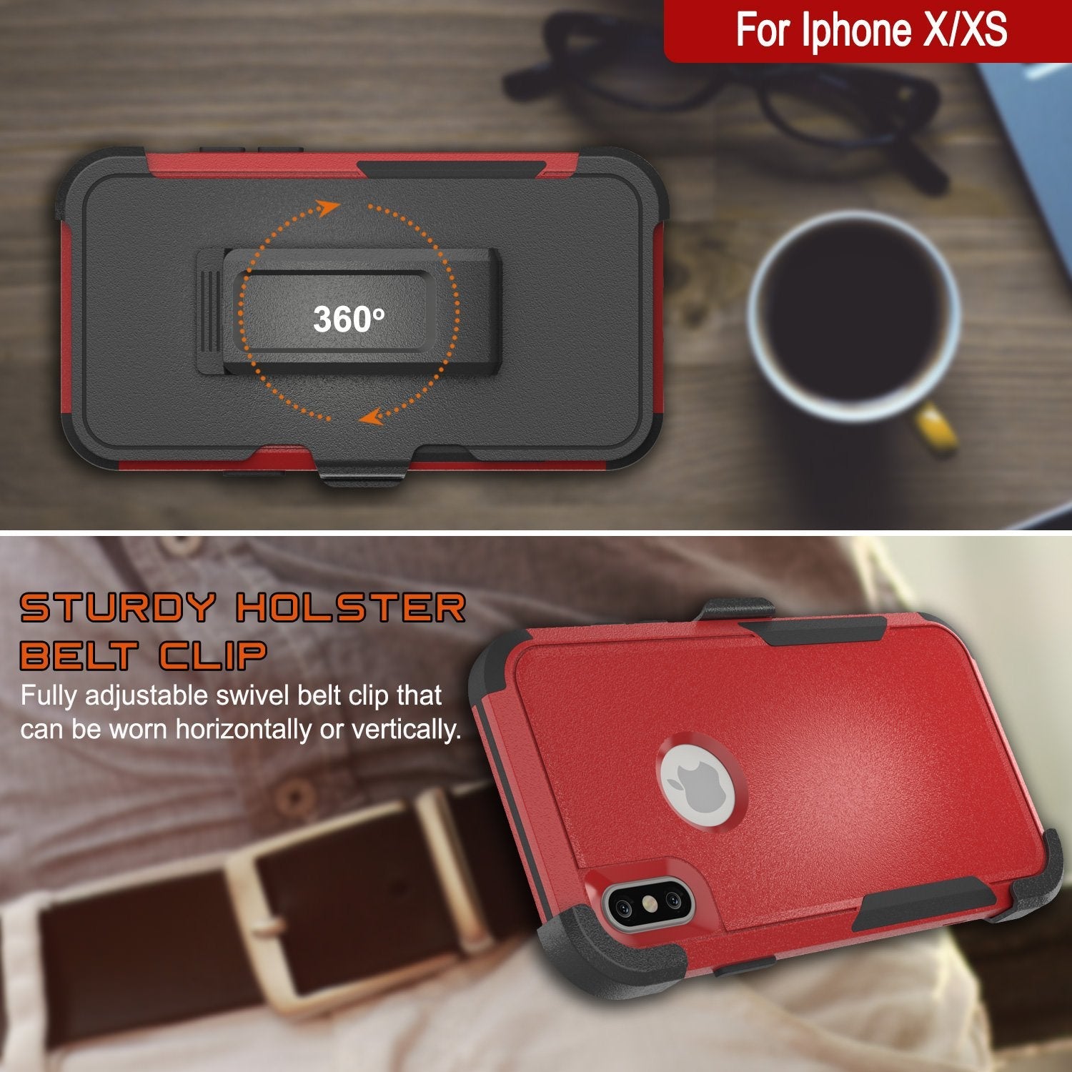 Punkcase for iPhone X Belt Clip Multilayer Holster Case [Patron Series] [Red-Black] 