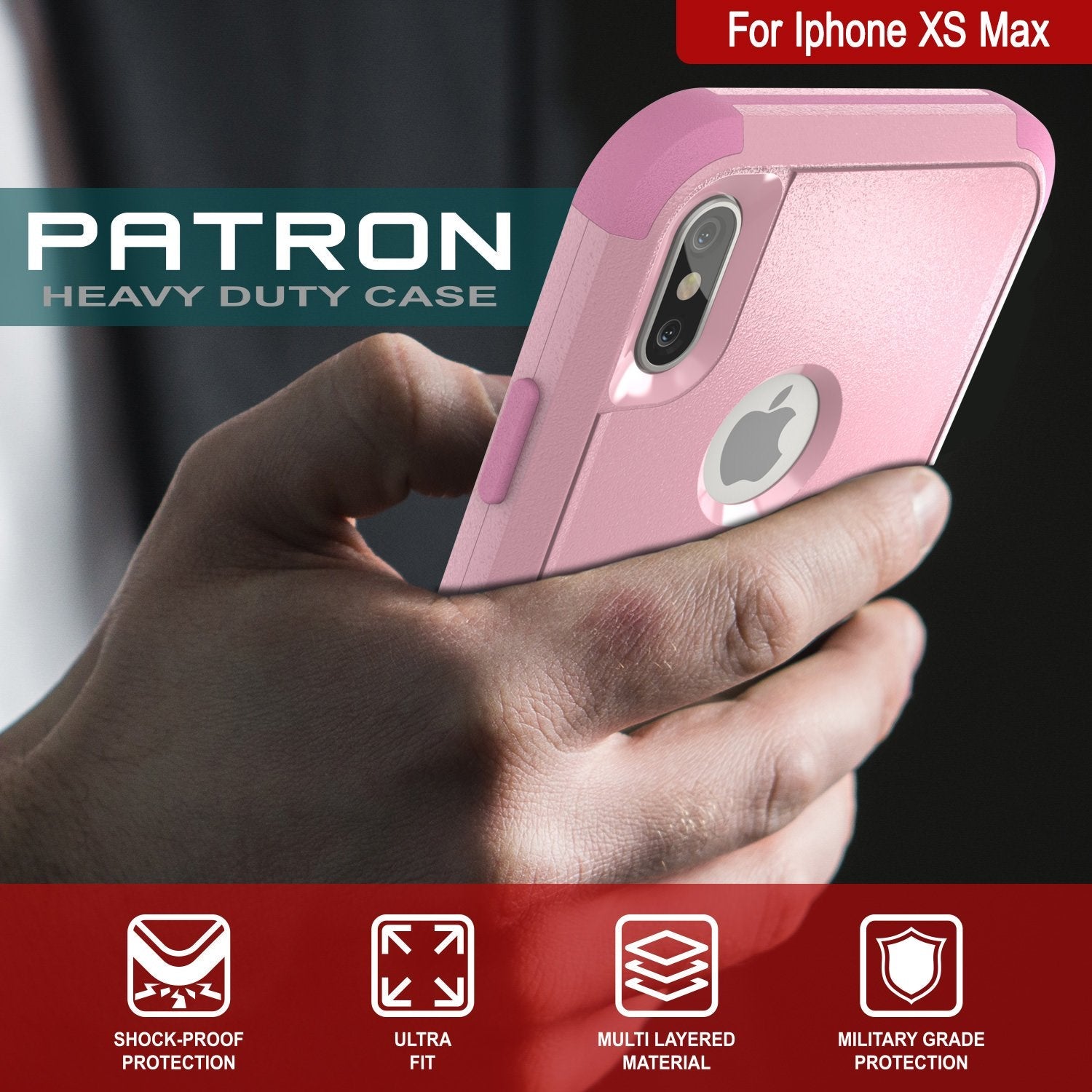 Punkcase for iPhone XS Max Belt Clip Multilayer Holster Case [Patron Series] [Pink] (Color in image: Red-Black)