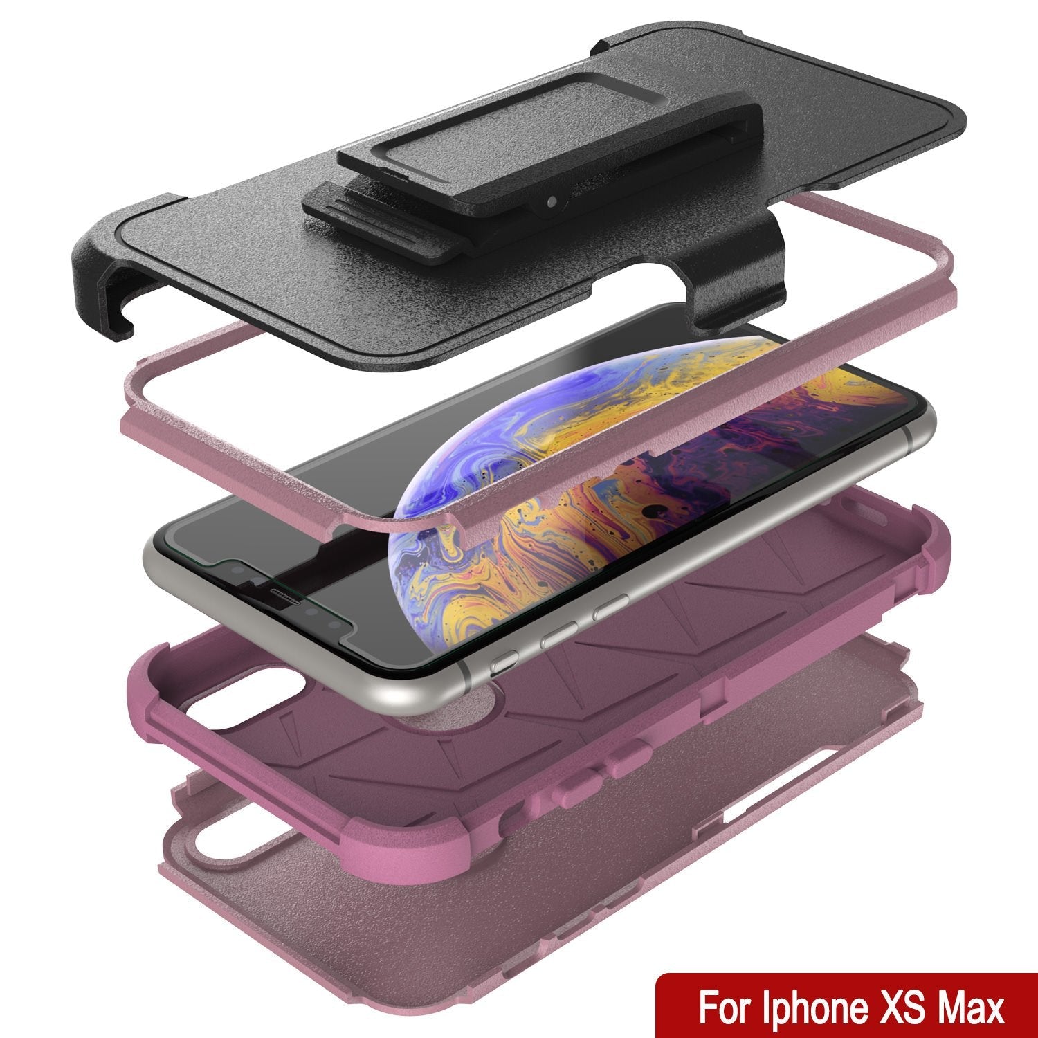 Punkcase for iPhone XS Max Belt Clip Multilayer Holster Case [Patron Series] [Pink] 
