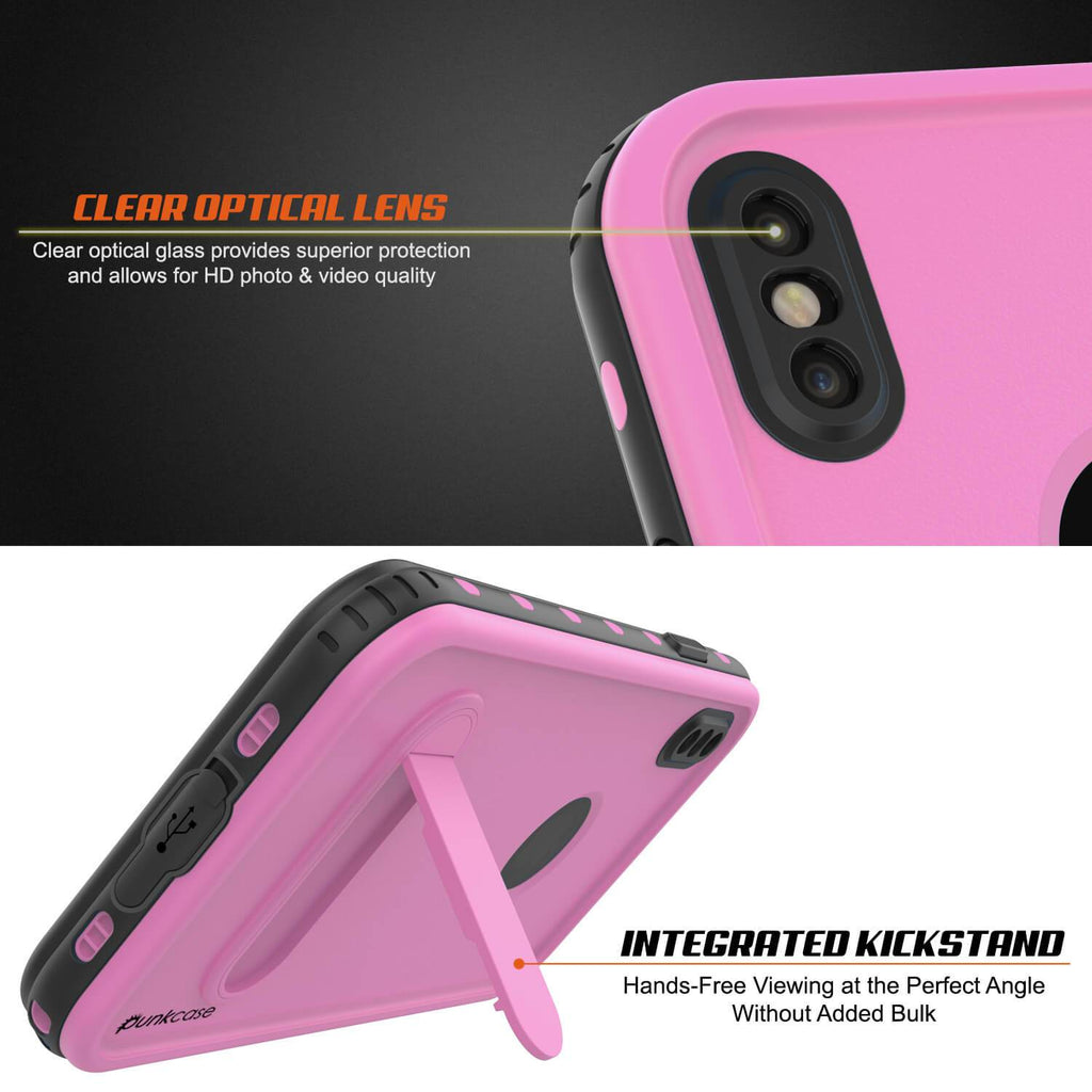 iPhone XS Max Waterproof Case, Punkcase [KickStud Series] Armor Cover [Pink] (Color in image: White)