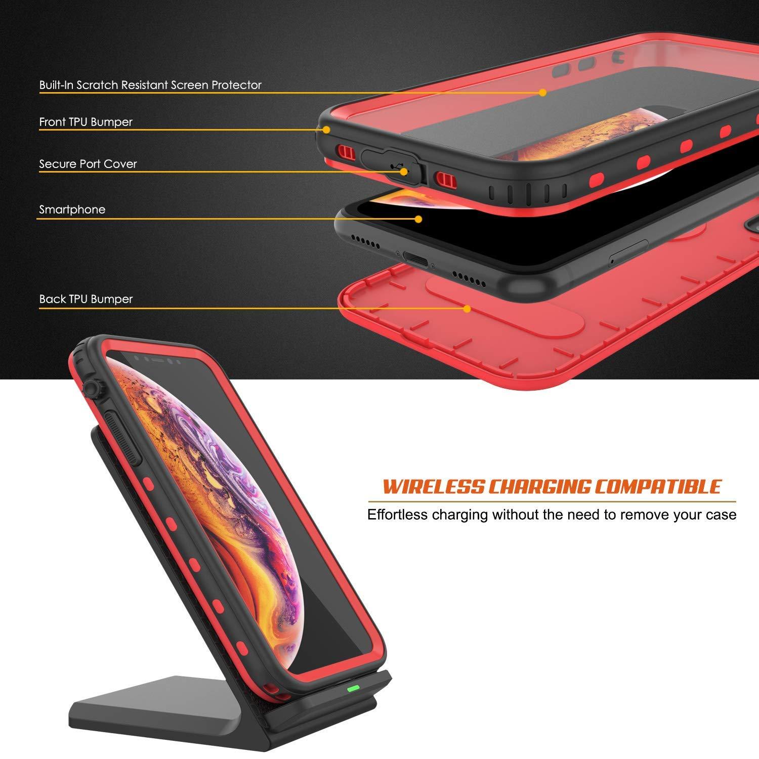 iPhone XS Max Waterproof Case, Punkcase [KickStud Series] Armor Cover [Red] (Color in image: Light Blue)