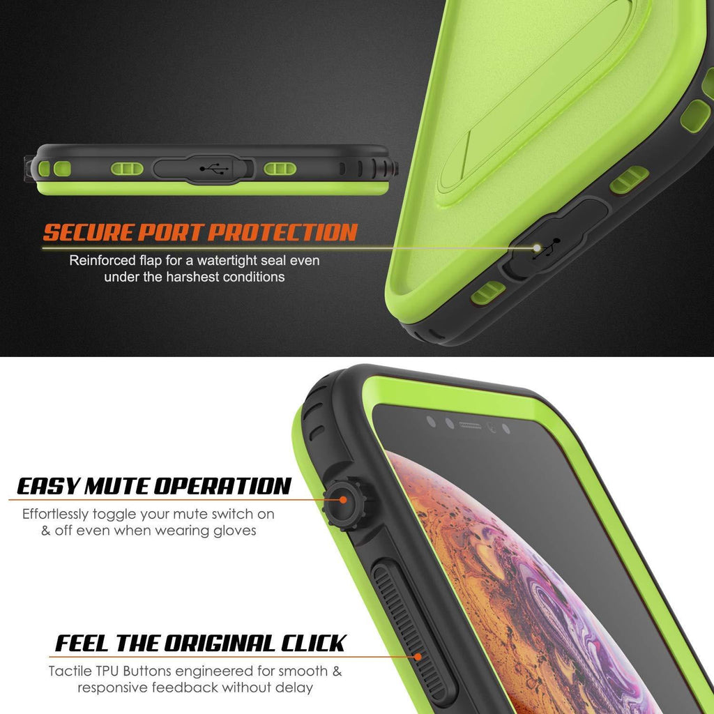 iPhone XS Max Waterproof Case, Punkcase [KickStud Series] Armor Cover [Light-Green] (Color in image: White)
