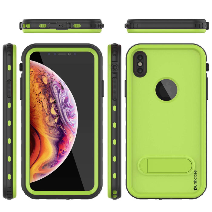 iPhone XS Max Waterproof Case, Punkcase [KickStud Series] Armor Cover [Light-Green] (Color in image: Red)