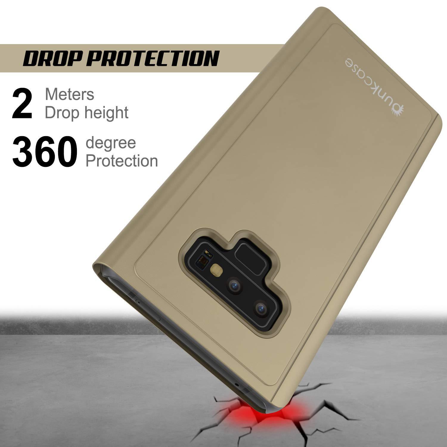Punkcase Note 9 Reflector Case Protective Flip Cover [Gold]