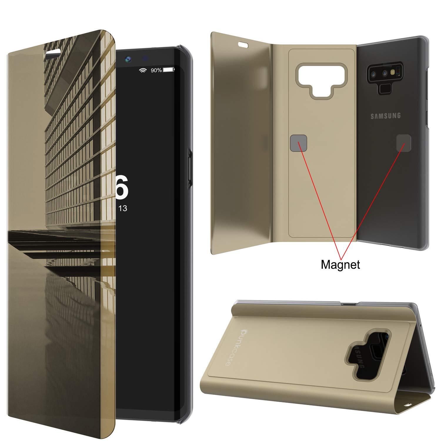 Punkcase Note 9 Reflector Case Protective Flip Cover [Gold]