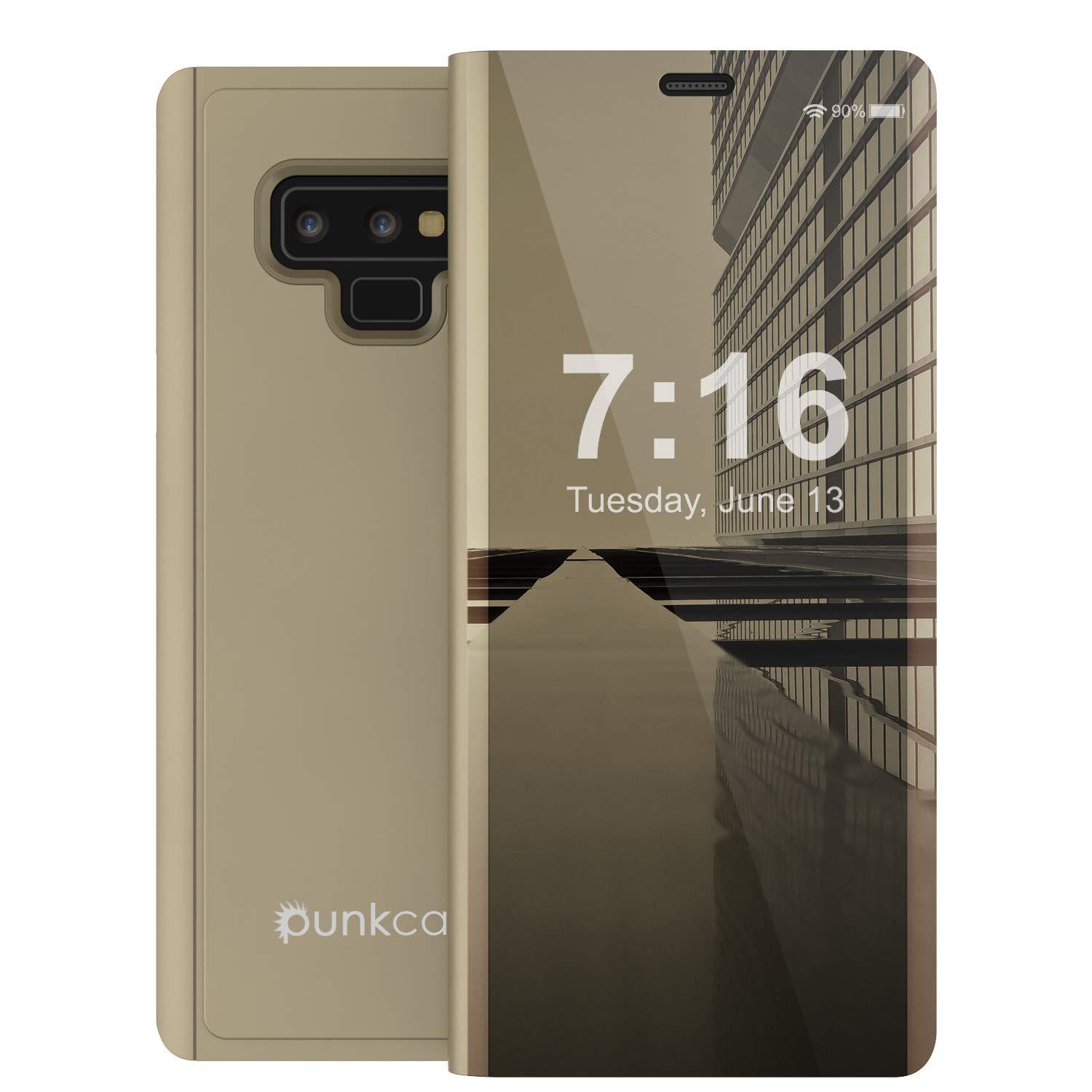 Punkcase Note 9 Reflector Case Protective Flip Cover [Gold]
