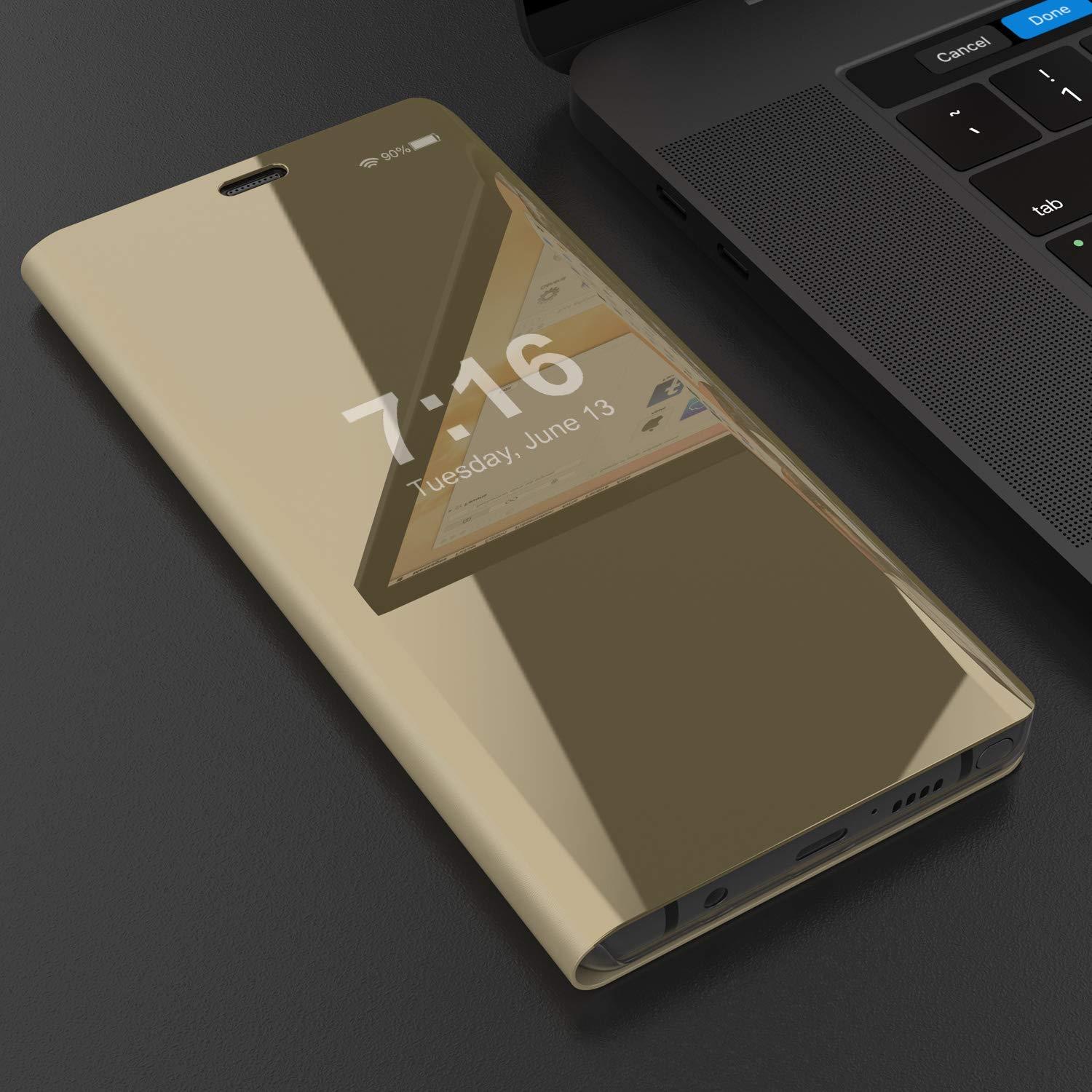 Punkcase Note 9 Reflector Case Protective Flip Cover [Gold]