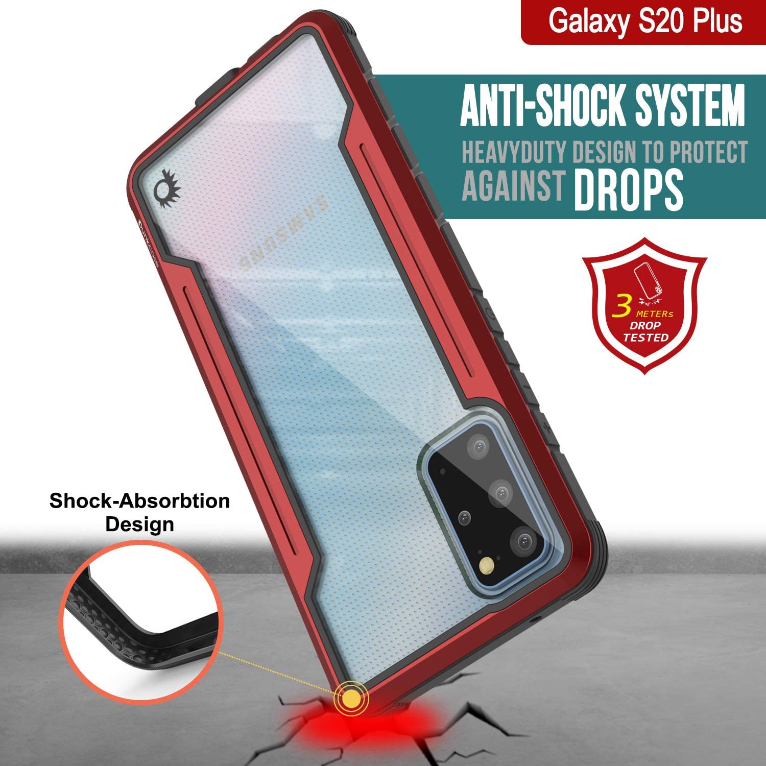 Punkcase S20+ Plus ravenger Case Protective Military Grade Multilayer Cover [Red]