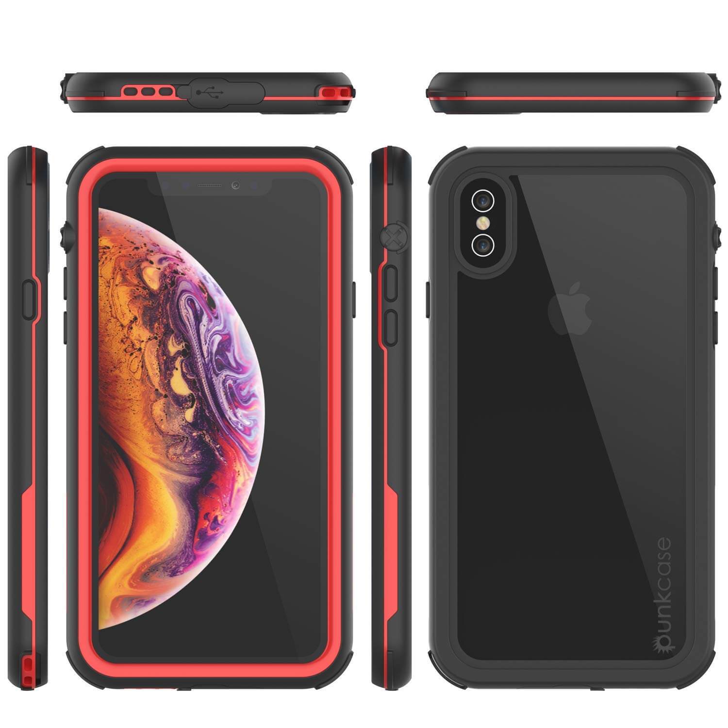 iPhone XS Waterproof IP68 Case, Punkcase [red] [Rapture Series]  W/Built in Screen Protector