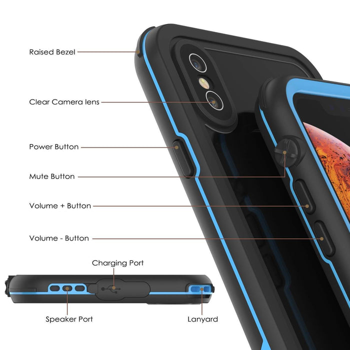iPhone XS Max Waterproof IP68 Case, Punkcase [Blue] [Rapture Series]  W/Built in Screen Protector