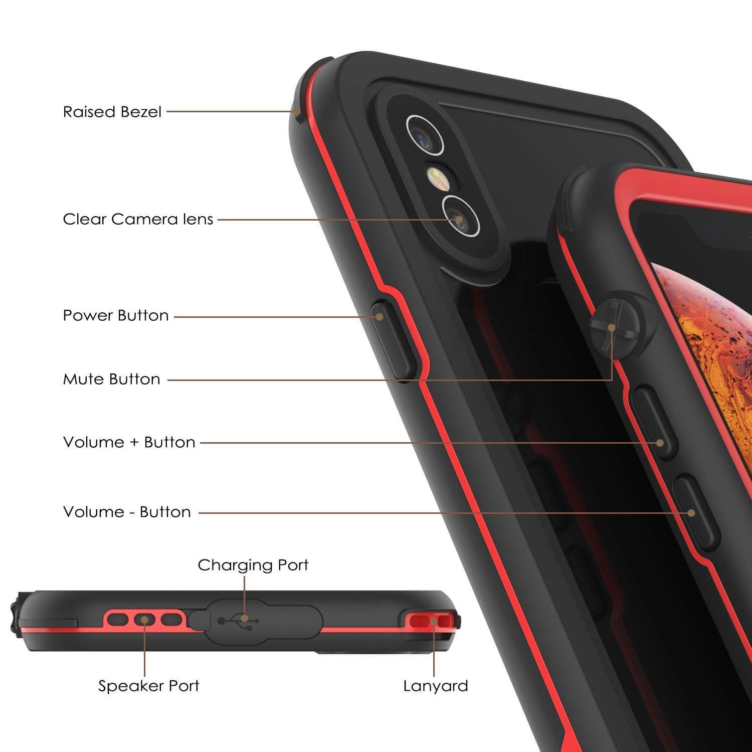 iPhone XS Waterproof IP68 Case, Punkcase [red] [Rapture Series]  W/Built in Screen Protector