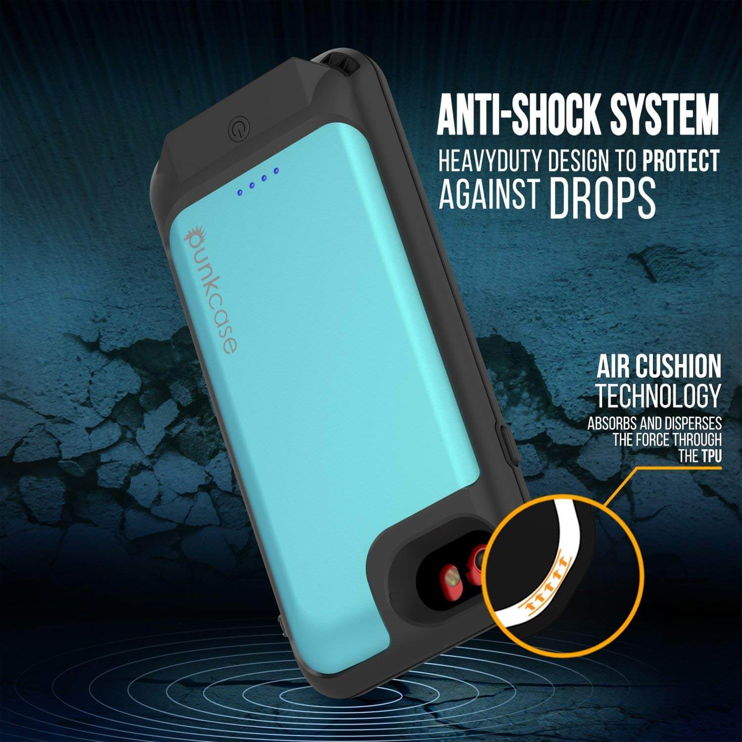 PunkJuice iPhone 7 Battery Case Teal - Waterproof Slim Power Juice Bank with 2750mAh 