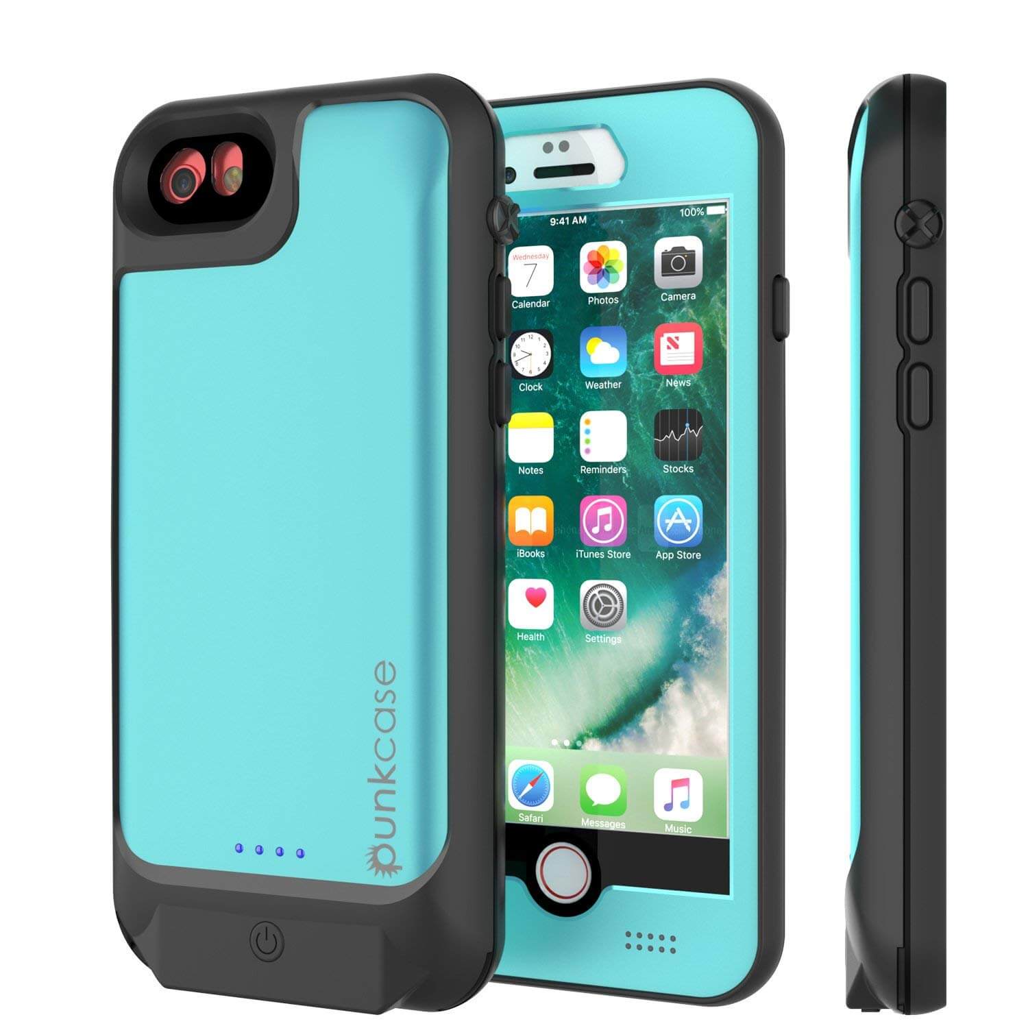 PunkJuice iPhone 8/7 Battery Case Teal - Waterproof Slim Power Juice Bank with 2750mAh