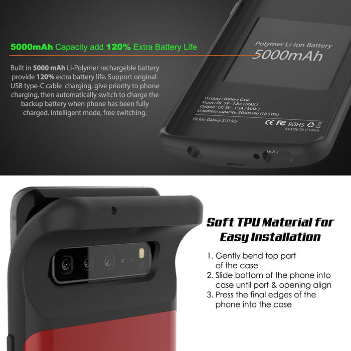 PunkJuice S10 5G Battery Case Red - Fast Charging Power Juice Bank with 4700mAh