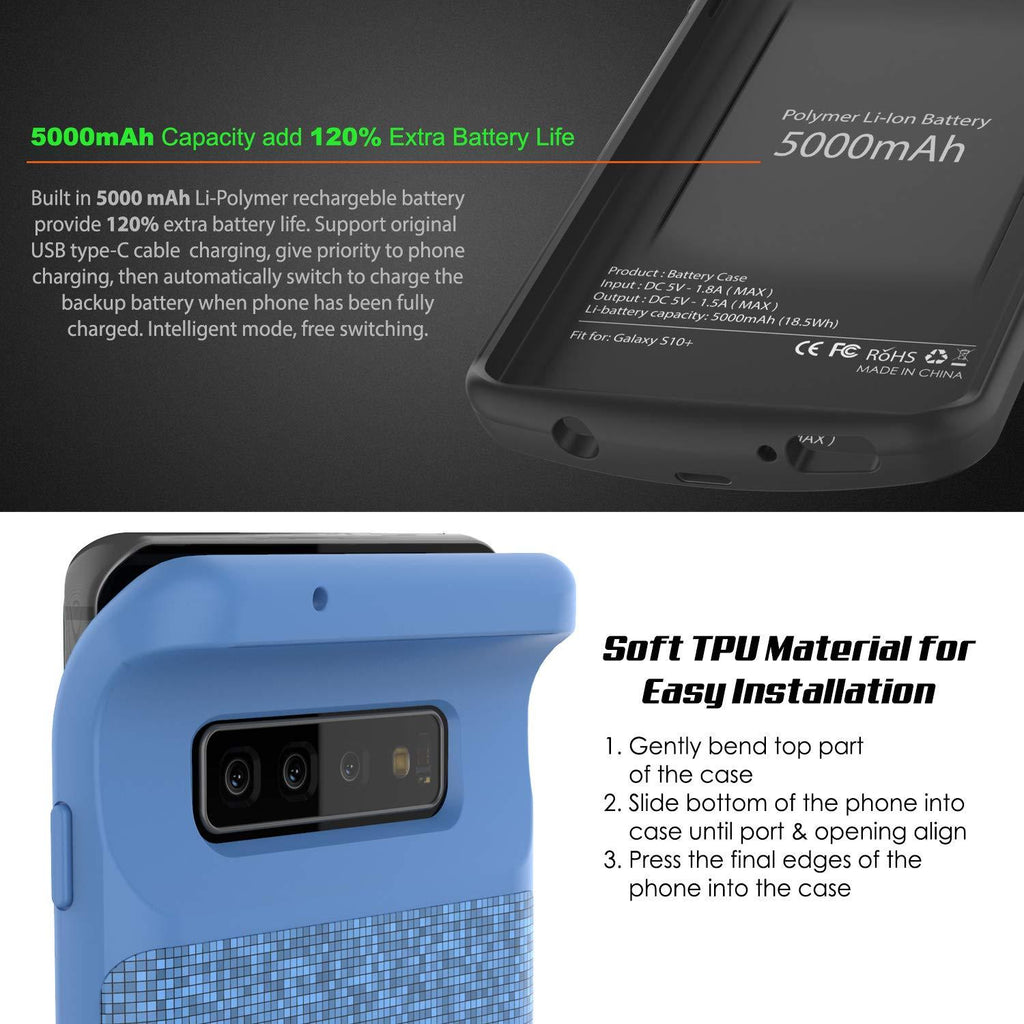 PunkJuice S10+ Plus Battery Case Blue - Fast Charging Power Juice Bank with 5000mAh (Color in image: Black)