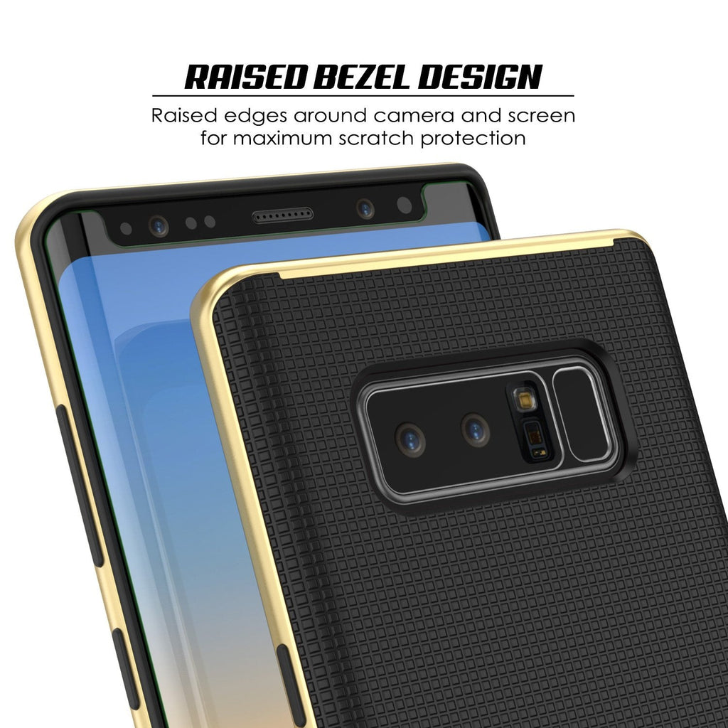 Galaxy Note 8 Case, PunkCase [Stealth Series] Hybrid 3-Piece Shockproof Dual Layer Cover [Non-Slip] [Soft TPU + PC Bumper] with PUNKSHIELD Screen Protector for Samsung Note 8 [Gold] (Color in image: White)