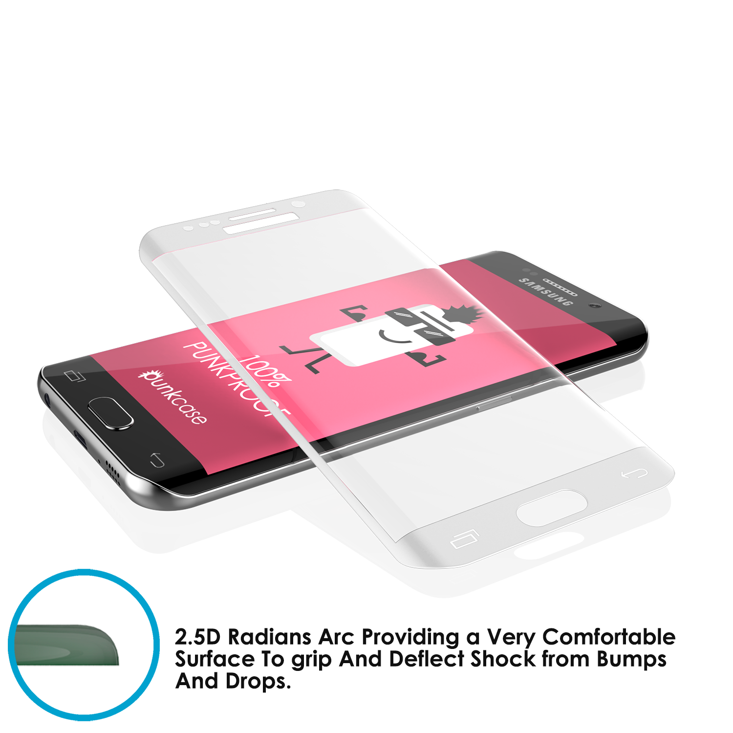 Galaxy S7 Edge White Punkcase Glass SHIELD Tempered Glass Screen Protector 0.33mm Thick 9H Glass (Color in image: Black)