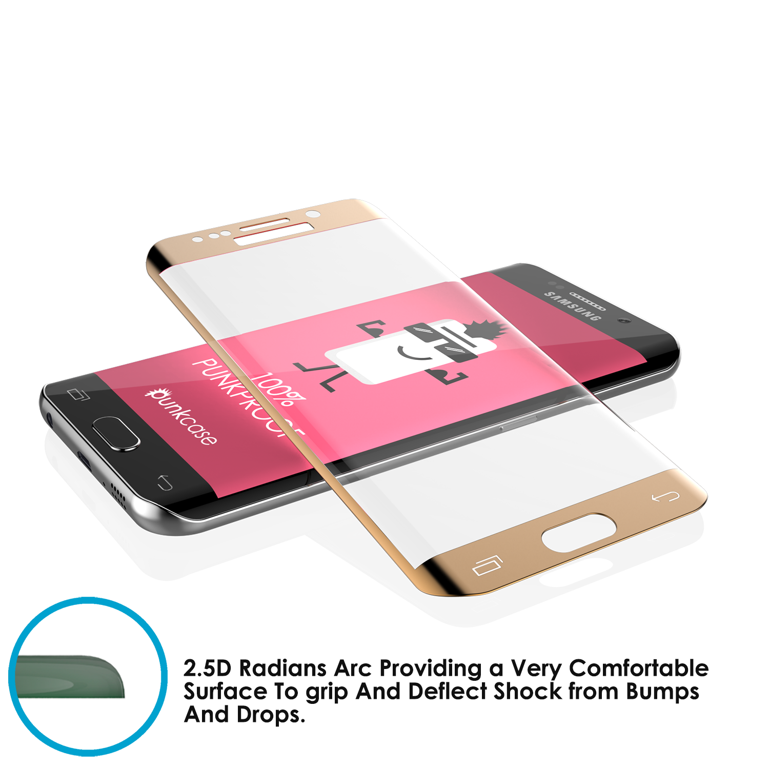 Galaxy S6 Edge Gold Punkcase Glass SHIELD Tempered Glass Screen Protector 0.33mm Thick 9H Glass (Color in image: Black)