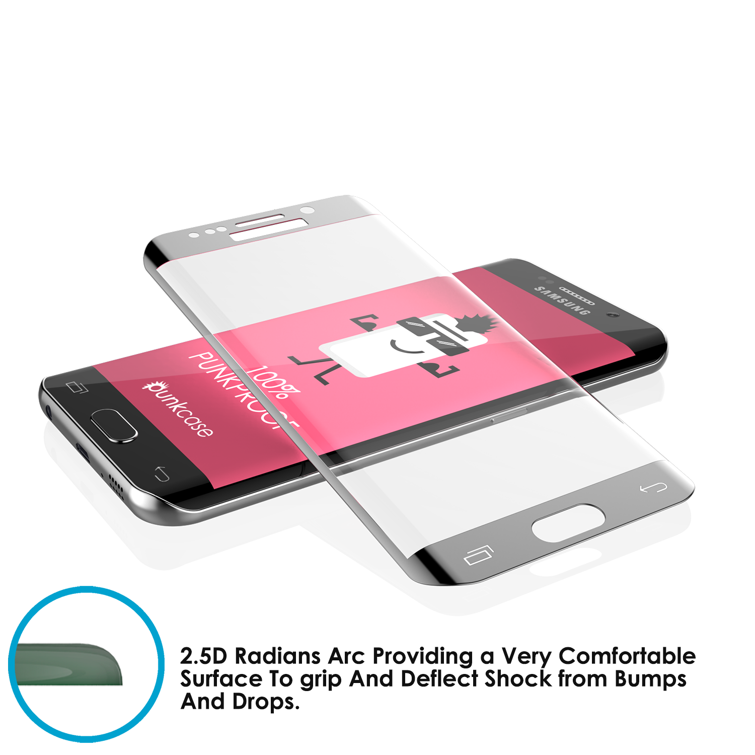 Galaxy S6 Edge Silver Punkcase Glass SHIELD Tempered Glass Screen Protector 0.33mm Thick 9H Glass (Color in image: Black)