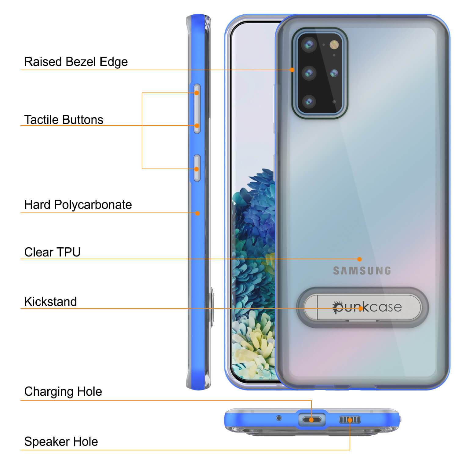 Galaxy S20+ Plus Case, PUNKcase [LUCID 3.0 Series] [Slim Fit] Armor Cover w/ Integrated Screen Protector [Blue] (Color in image: Red)