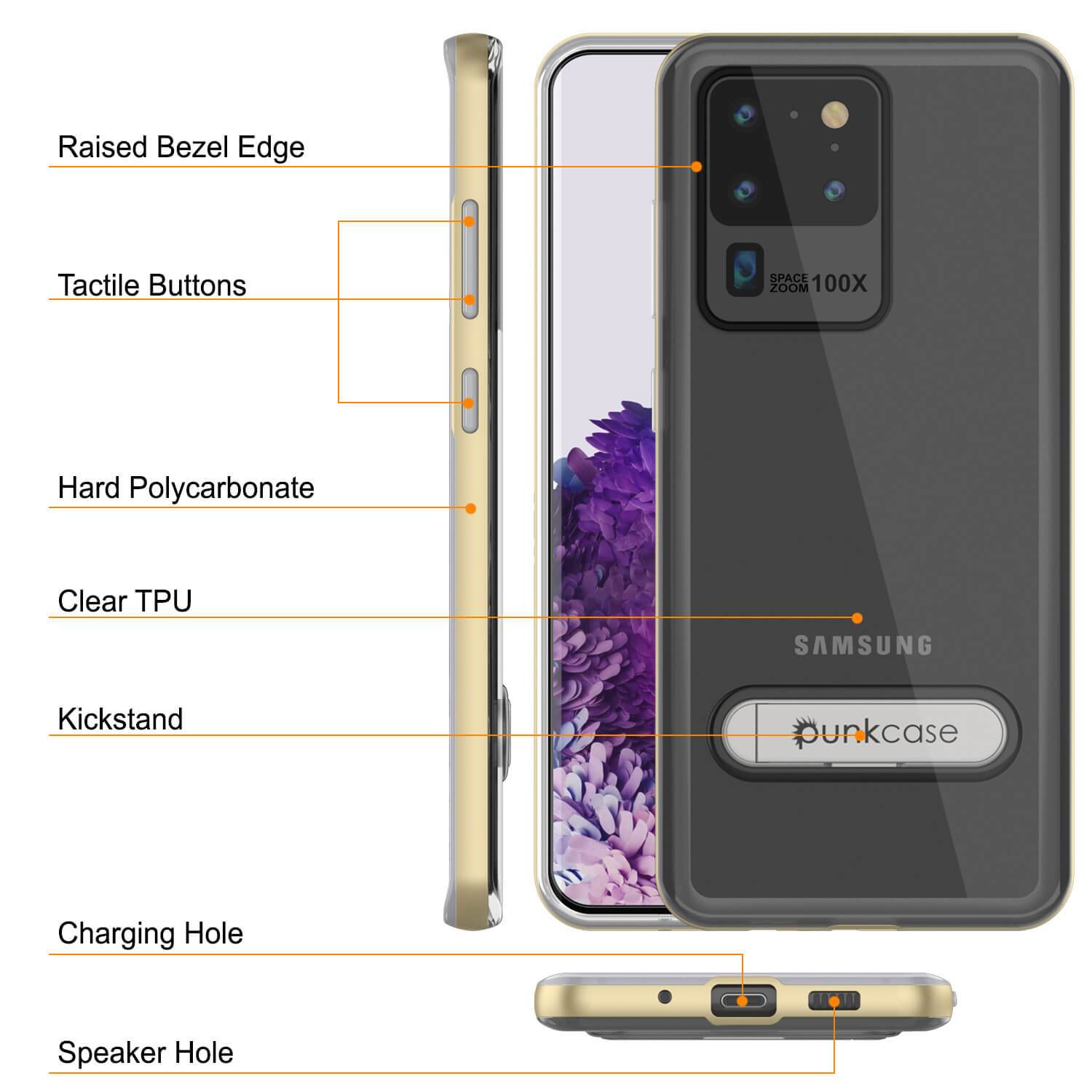 Galaxy S20 Ultra Case, PUNKcase [LUCID 3.0 Series] [Slim Fit] Armor Cover w/ Integrated Screen Protector [Gold] (Color in image: Red)