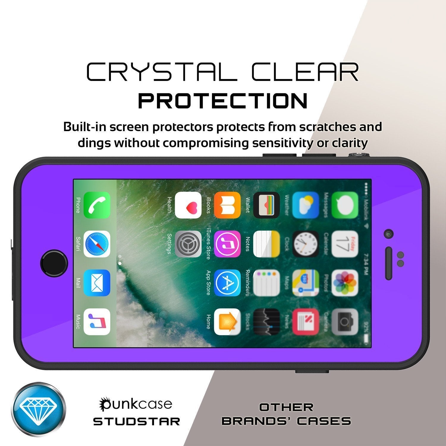 iPhone 8 Waterproof Case, Punkcase [Purple] [StudStar Series] [Slim Fit][IP68 Certified]  [Dirtproof] [Snowproof] (Color in image: light green)