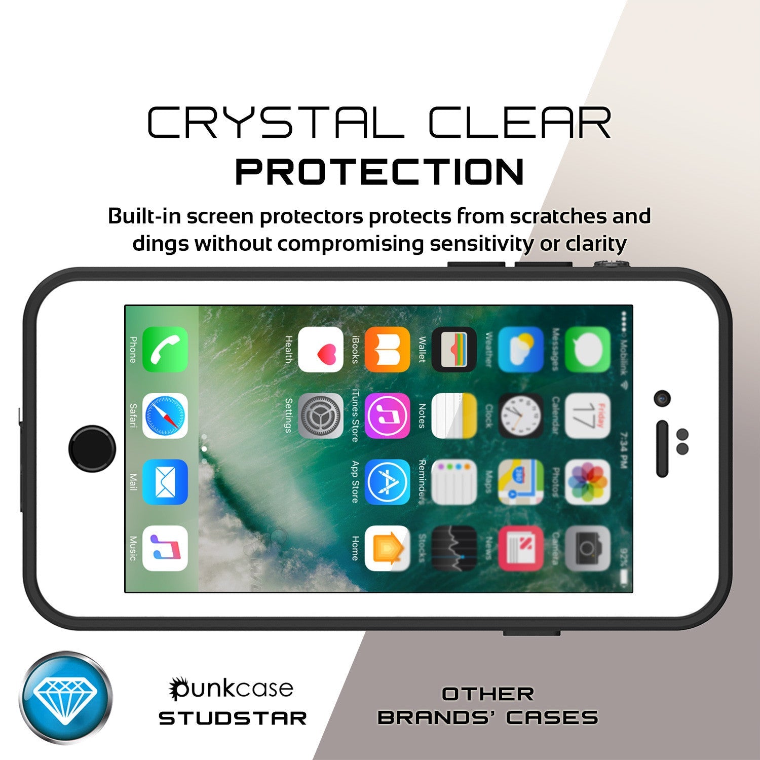 iPhone 7 Waterproof IP68 Case, Punkcase [White] [StudStar Series] [Slim Fit] [Dirtproof] [Snowproof] (Color in image: purple)