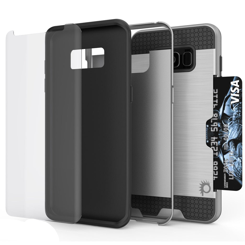 Galaxy S8 Plus Case, PUNKcase [SLOT Series] [Slim Fit] Dual-Layer Armor Cover w/Integrated Anti-Shock System, Credit Card Slot [Silver] (Color in image: Black)