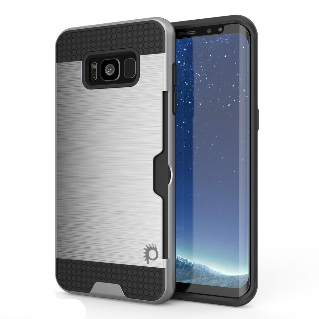 Galaxy S8 Plus Case, PUNKcase [SLOT Series] [Slim Fit] Dual-Layer Armor Cover w/Integrated Anti-Shock System, Credit Card Slot [Silver] (Color in image: Silver)