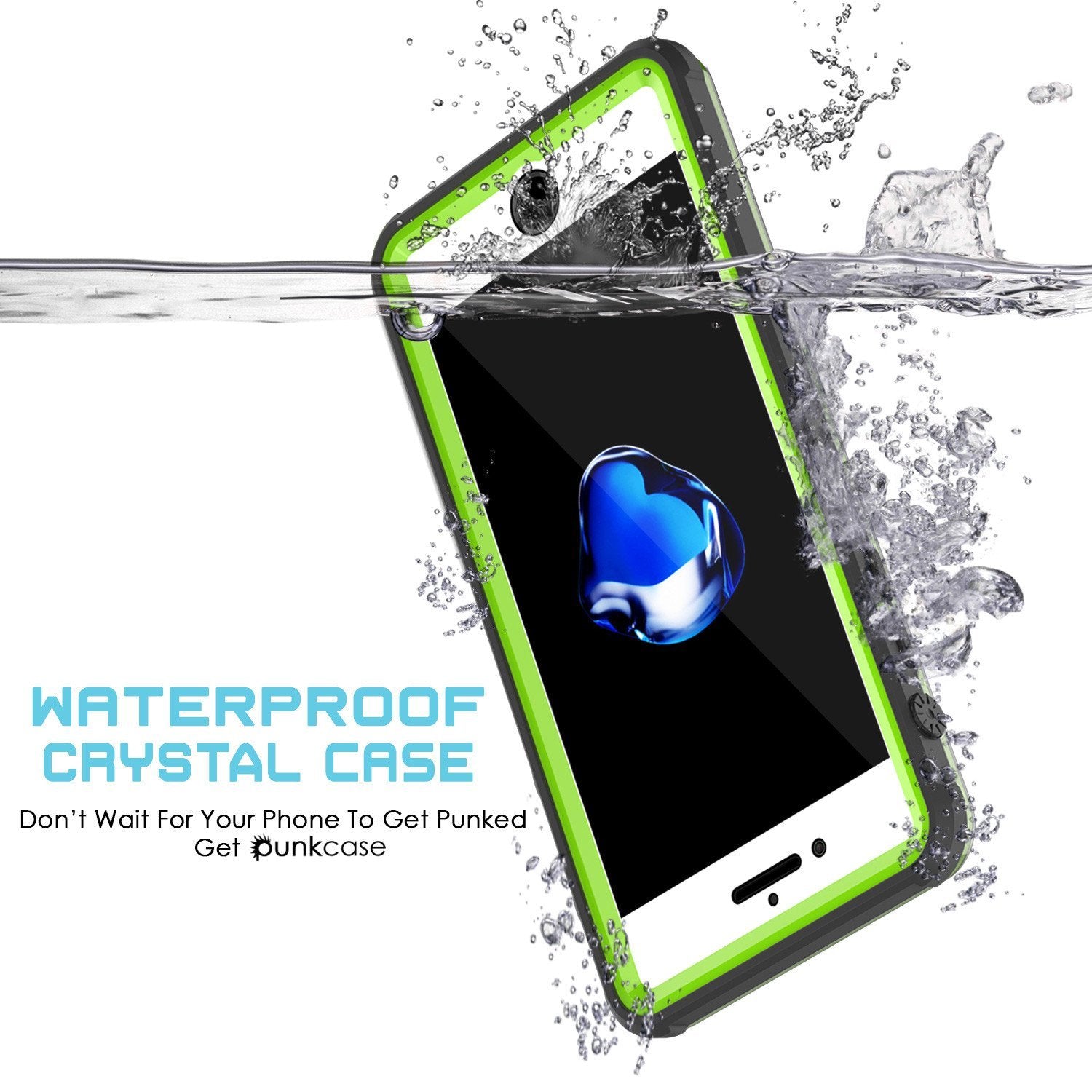 Apple iPhone 8 Waterproof Case, PUNKcase CRYSTAL Light Green  W/ Attached Screen Protector  | Warranty (Color in image: White)