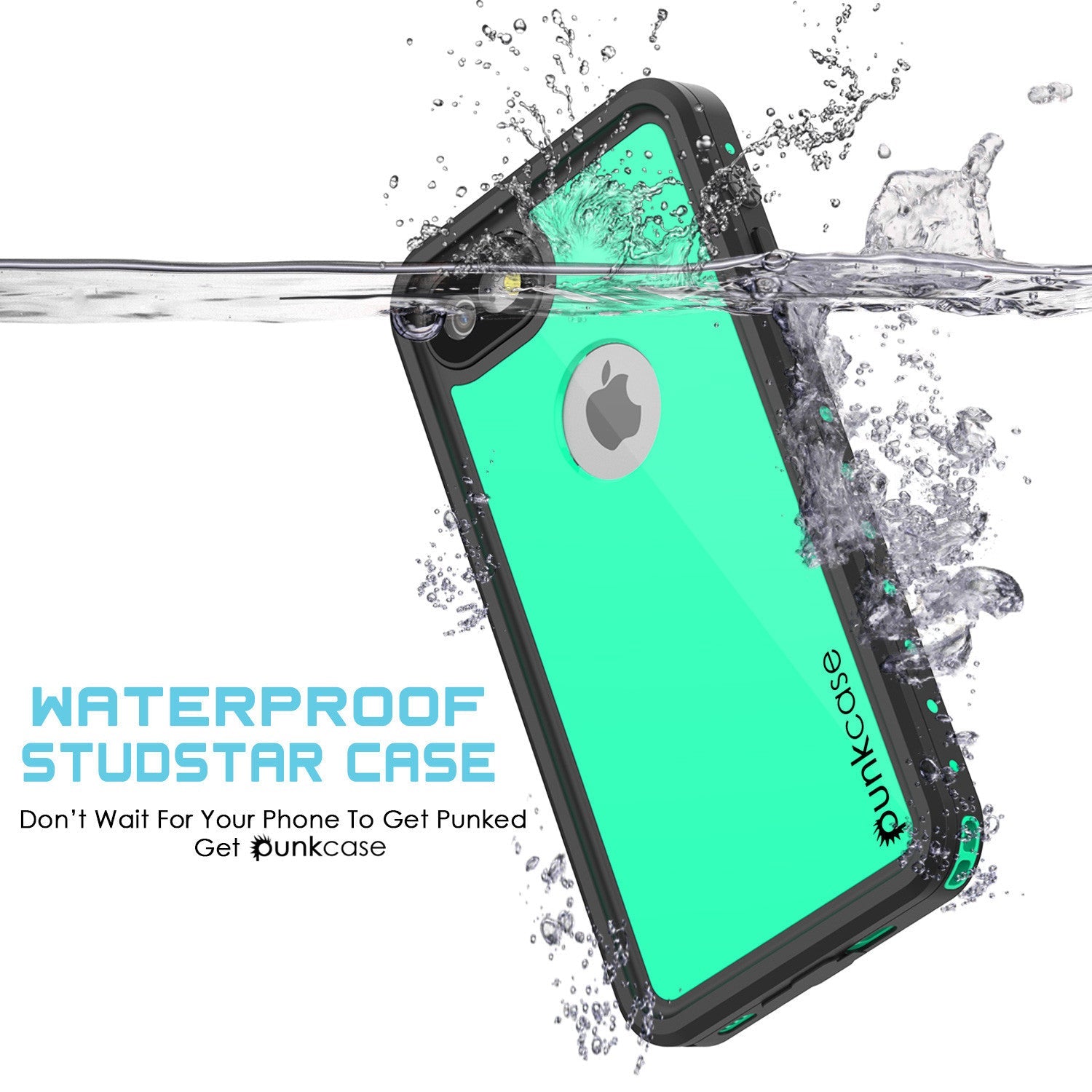 iPhone 7 Waterproof IP68 Case, Punkcase [Teal] [StudStar Series] [Slim Fit] [Dirtproof] [Snowproof] (Color in image: light blue)