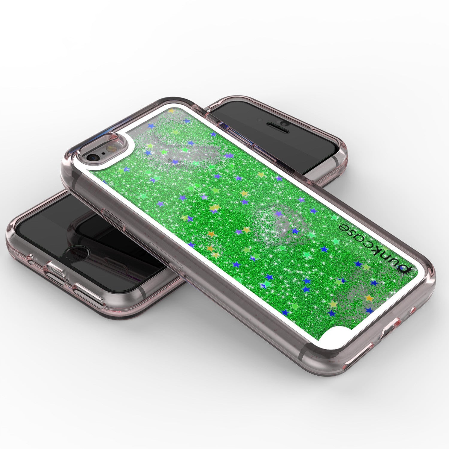 iPhone 7 Case, PunkCase LIQUID Green Series, Protective Dual Layer Floating Glitter Cover (Color in image: silver)
