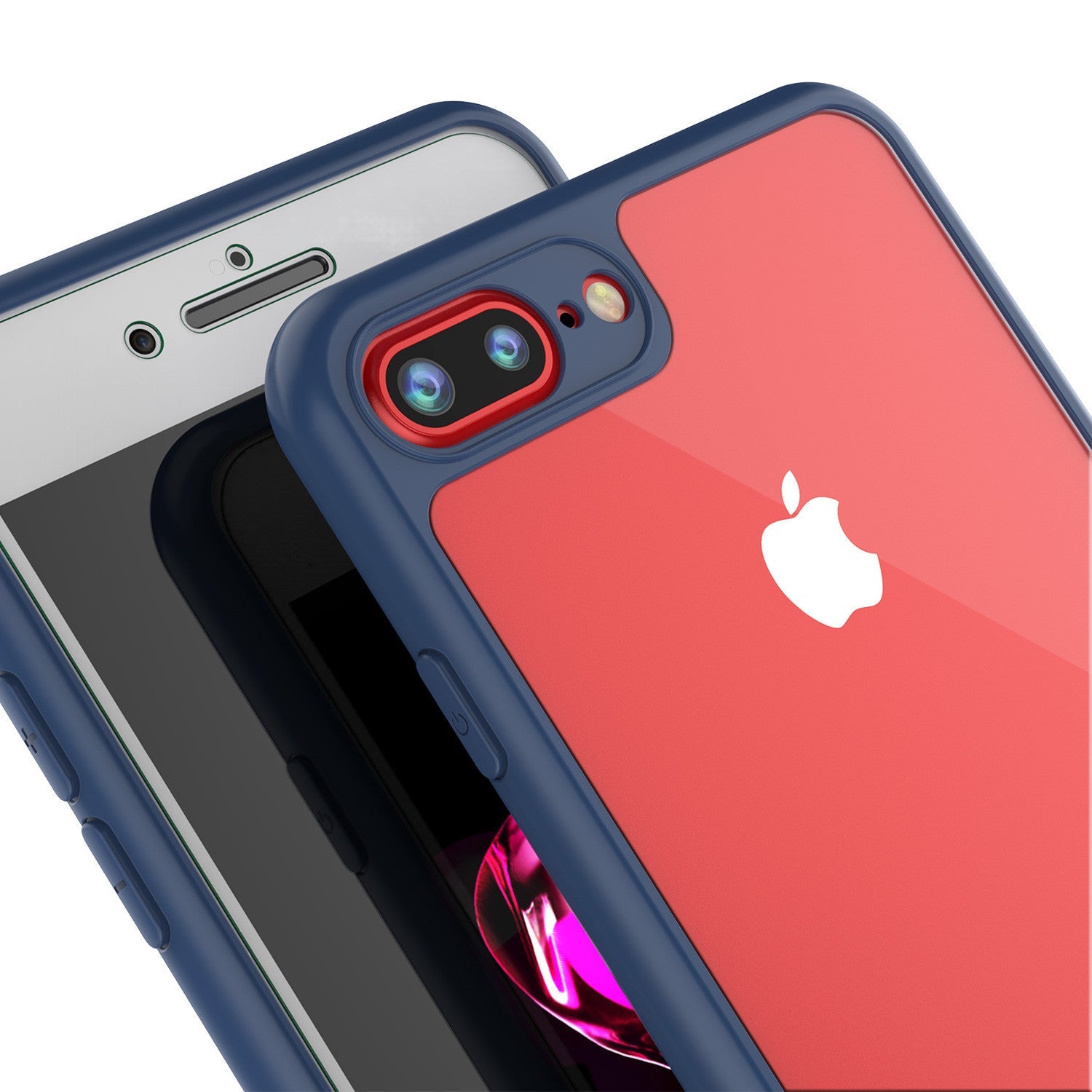 iPhone 7 PLUS Case [MASK Series] [NAVY] Full Body Hybrid Dual Layer TPU Cover W/ protective Tempered Glass Screen Protector (Color in image: black)