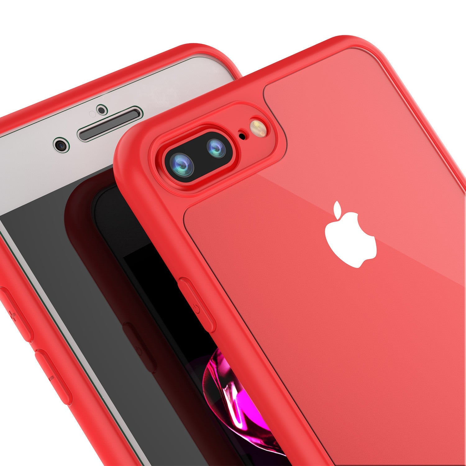 iPhone 7 PLUS Case [MASK Series] [RED] Full Body Hybrid Dual Layer TPU Cover W/ protective Tempered Glass Screen Protector (Color in image: black)